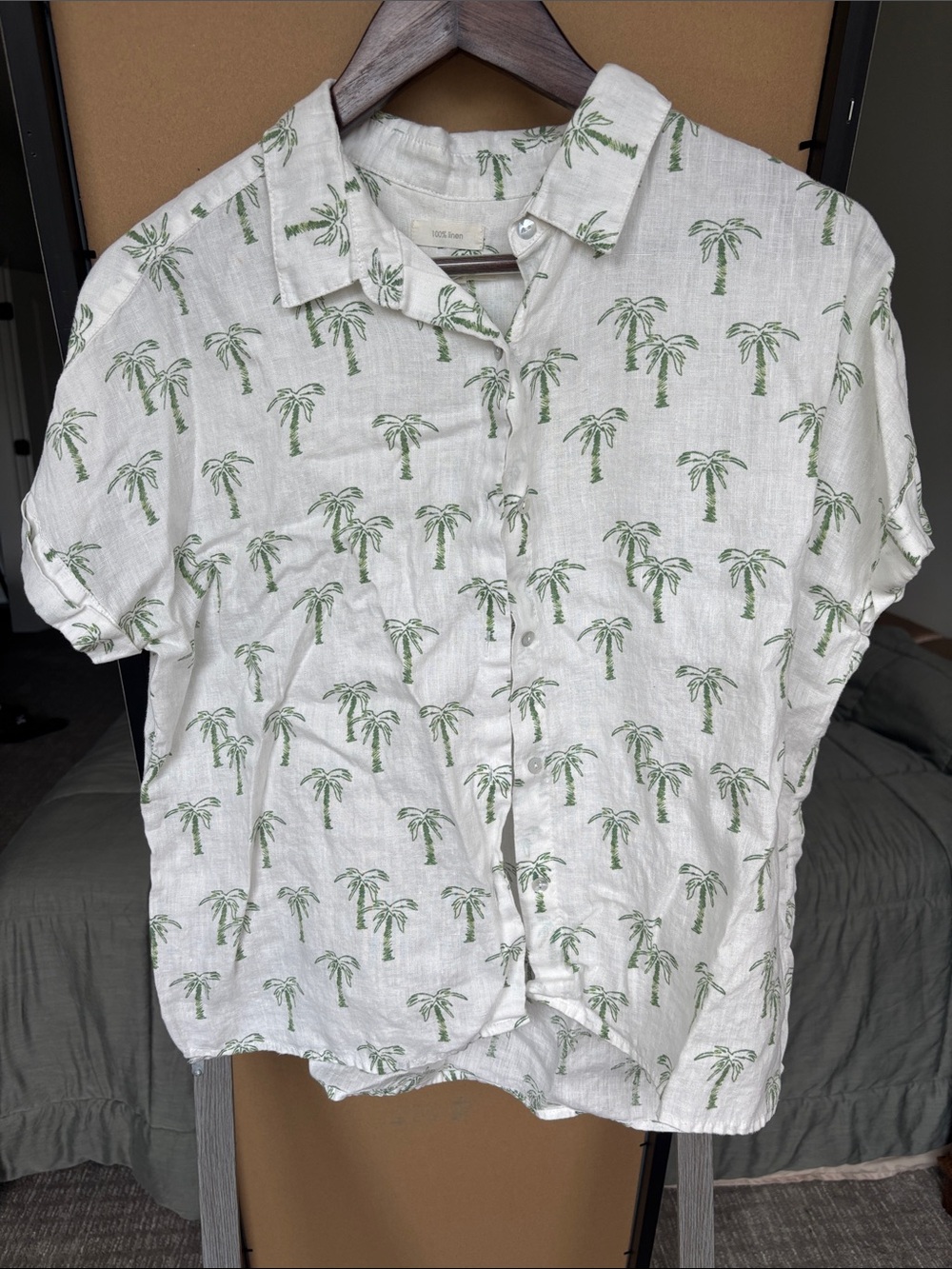 C&C California Short-Sleeve Palm Print Button-Down Shirt - White & Green